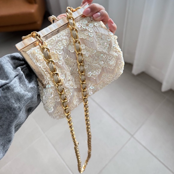 Vintage Rimco of California beaded wallet/purse champagne gold straps EVC - Picture 9 of 13